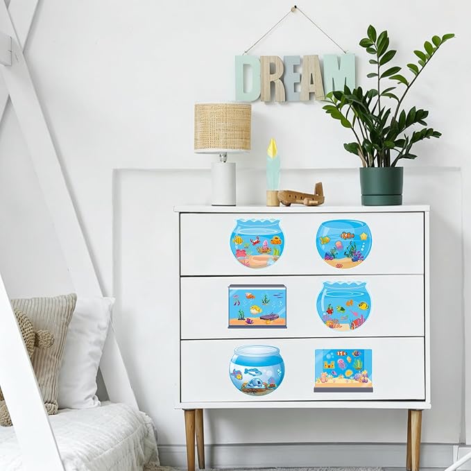 24 Sheets Make Ocean Animals Worlds Scene Stickers, Cute Under The Sea Ocean Animal Stickers Summer Fish Tank Scene for Party Favors Summer Activities Crafts