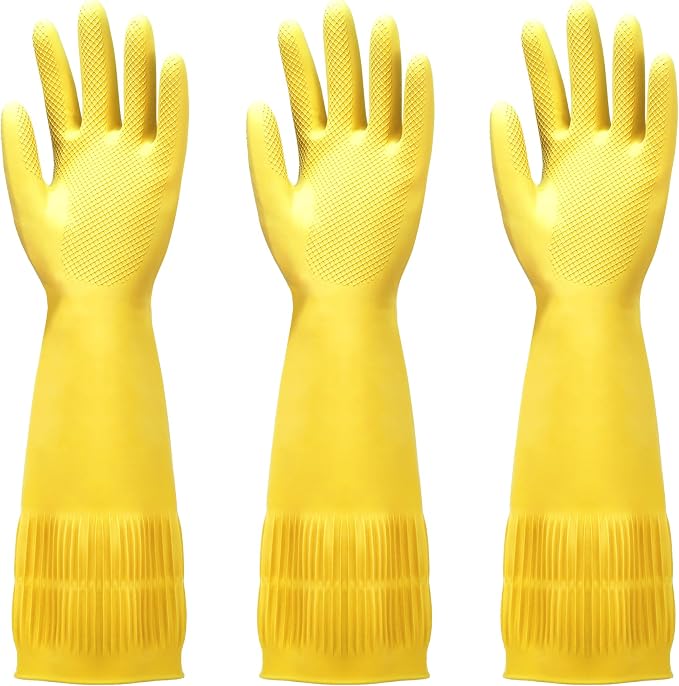 FMP Brands 3/6/12/60 Pairs 15 Inch Extra Long Rubber Dishwashing Gloves - Non-Slip for Cleaning, Kitchen, Bathroom, Gardening