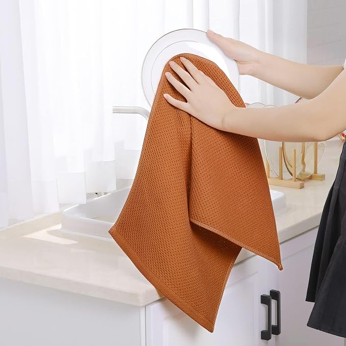 Homaxy 100% Cotton Waffle Weave Kitchen Dish Towels 4-Pack, Burnt Orange | 13 x 28 Inches, Ultra Soft Absorbent Dish Towels, Quick Drying Cleaning Towels