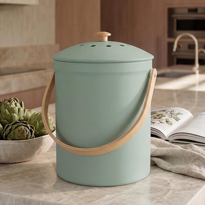 Beautiful Kitchen Compost Bin with Smell Proof Lid for Your Countertop | Rust Proof and Odorless 1.1 Gallon Bucket with No Smell Filters - Easy to Clean and Looks Great on Any Kitchen Counter