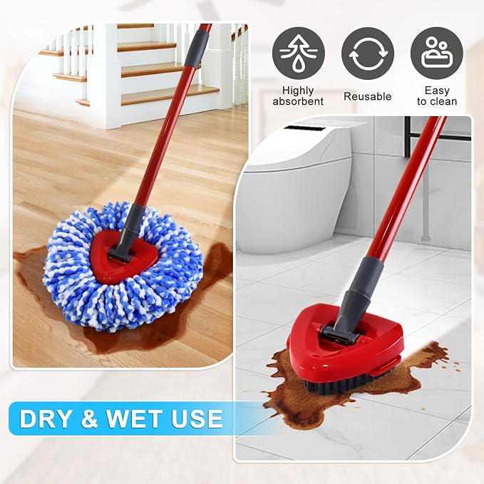Mop Head Replacement for O Cedar, Spin Mop Replacement Head for Ocedar RinseClean 2 Tank System, Mop Heads Includeds 4 Mop Replacement Heads , 1 Spin Scrub Brush & 1 Base