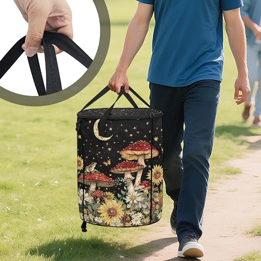 BIGCARJOB Moon Mushroom Foldable Trash Can Collapsible Trash Can Camping Waterproof Recycle Garbage Bin Storage Bag Accessories, 22.83x17.71 in