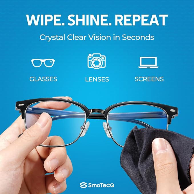 6 Pack Premium Microfiber Glasses Cleaning Cloths - Ultra Soft & Scratch Free for Eyeglasses, Sunglasses, Camera Lenses, Tablets & Screens - Washable & Reusable