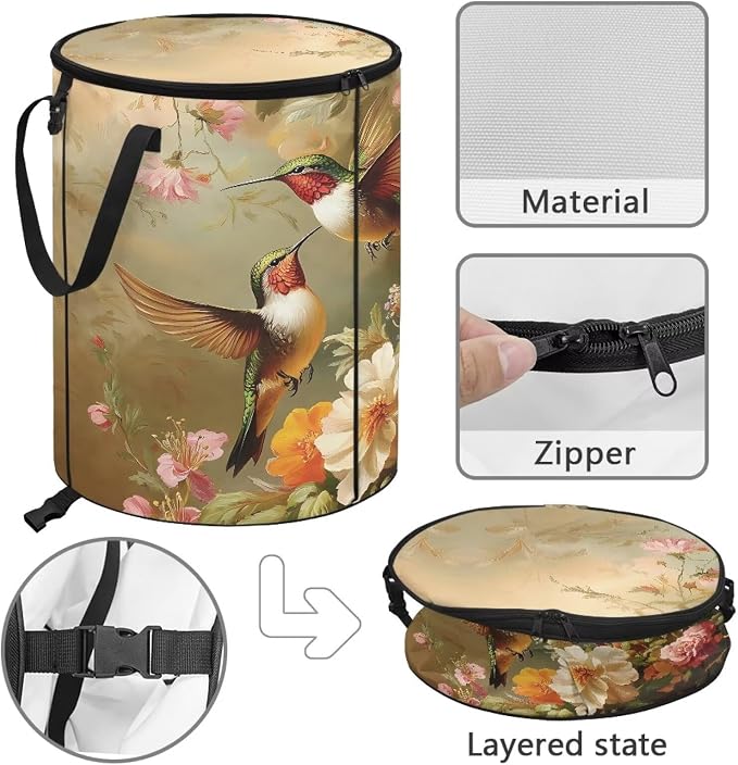 Hummingbird 24Gal Collapsible Trash Can Camo Waterproof Pop-Up Bin w/Lid for Camping & Backyard | Leakproof Yard Waste Bag