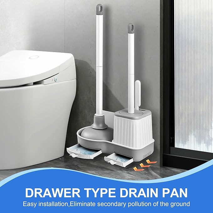Silkyhose 2Pack Toilet Brush & Plunger Set with Crevice Brush | Wall Mount Holder. Built-in Storage. Non-Slip Grip. Sturdy & Durable. Rust-Resistant. Easy to Install. For Household Cleaning