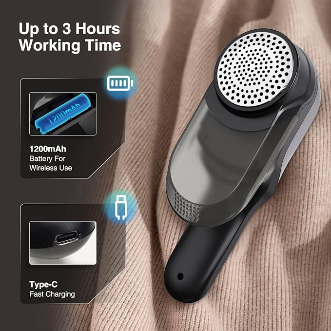 Fabric Shaver for Clothes, 2 Modes Lint Remover with 3 Stainless Steel 6-Leaf Blades, Electric Sweater Shaver Defuzzer with Battery Display Fast Remove Fuzz Lint Balls Pills Bobbles