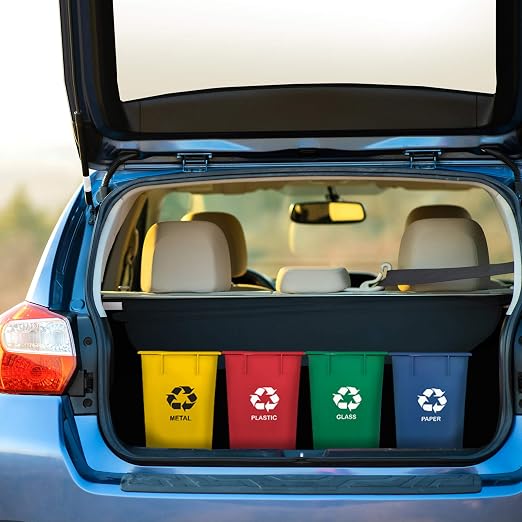 Acrimet Wastebasket Bin for Recycling, 3.25 Gallon/13 Quart/12 Liter (Made of Plastic) (Metal/Yellow, Paper/Blue, Glass/Green, Plastic/Red) (Set of 4)