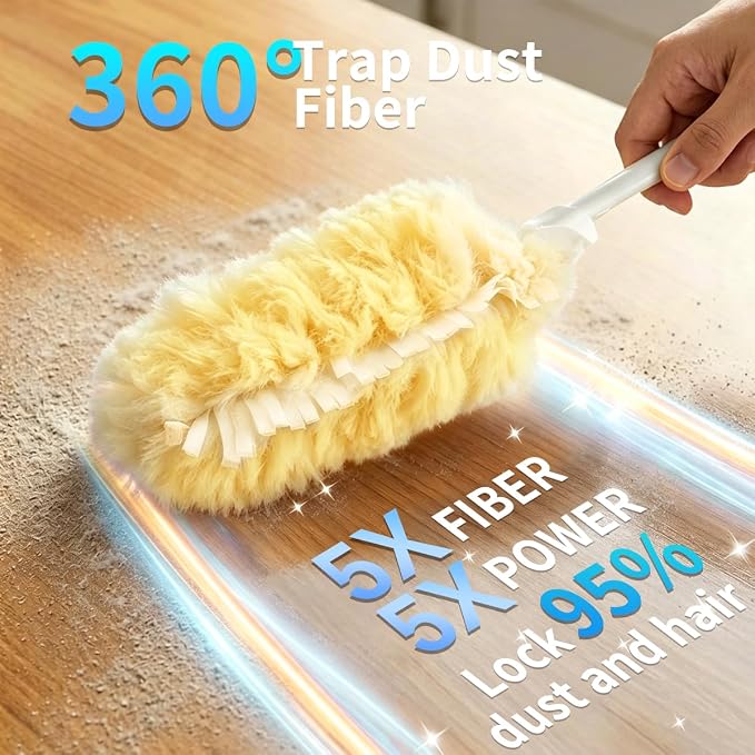30 Count Yellow Duster Refills for Swiffer Duster Kit with 1 Handle | 2 Sided 360° Heavy Duty Duster, 5X Microfibers, Unscented Disposable Dusters for Cleaning Home, Office, Multi Surface