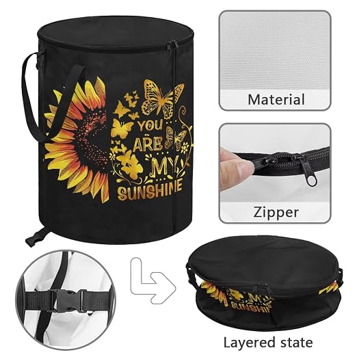 BIGCARJOB Outdoor Trash Can Storage Collapsible Pop-up Recycle Trash Can 22.83x17.71 Waterproof Garbage Bin Bag with Lid and Clip, You are My Sunshine