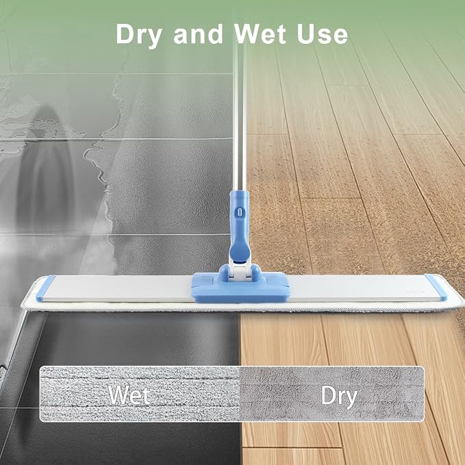 CQT 24" Commercial Flat Mop Set Wet&Dry 4 Pads Stainless Handle (Blue)