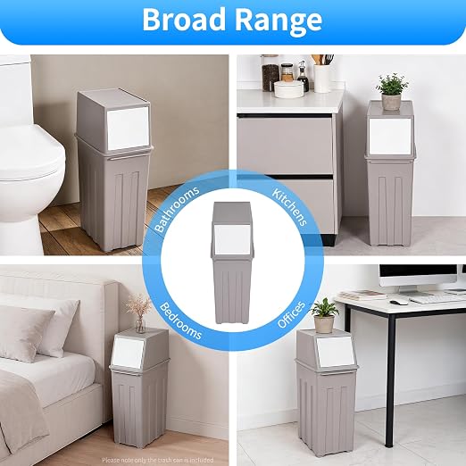 8-Gallon/30L Slim Trash Can with Lid, Modern Kitchen & Office Tall & Narrow Garbage Bin, Odor-Proof Large Capacity, Flap Cover for Home, Bathroom, Outdoor (Grey)