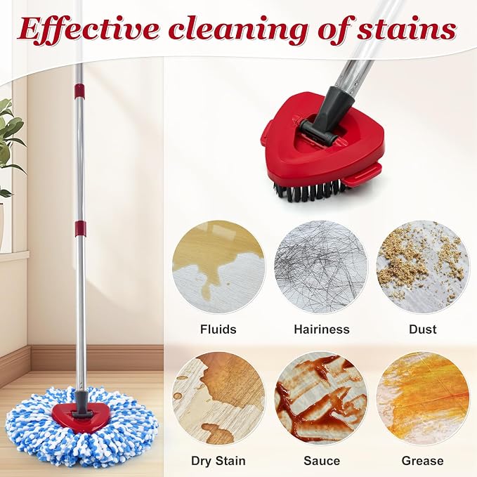 Mop Replacement for O-Cedar RinseClean 2-Tank, Mop Handle for Ocedar Mop | Includes 2 Mop Heads Replacements 4-Section Mop Handle 1 Mop Base 1 Scrubber Mop Head, Reusable and Washable,Wet/Dry Use