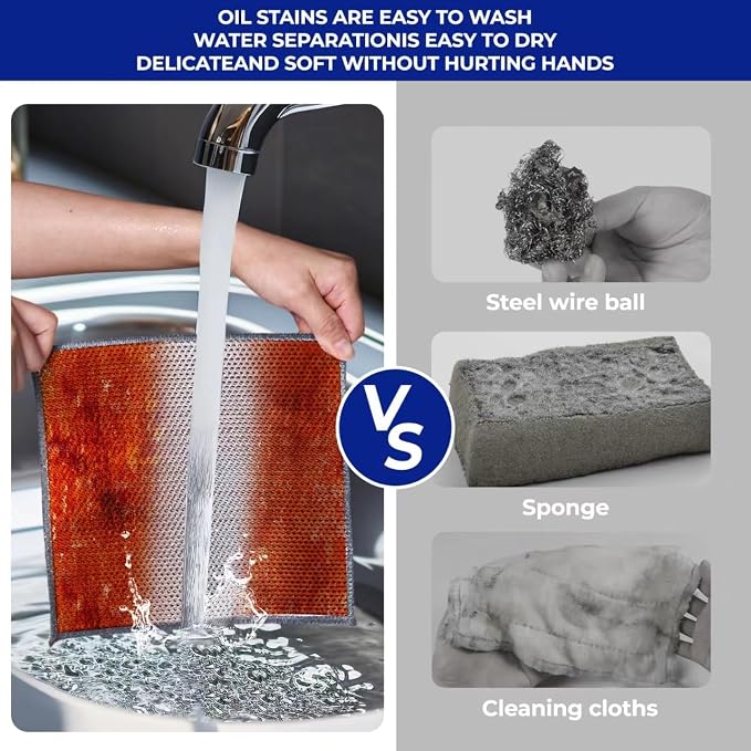 Wangjinpeng 50PK 3-Layer Non-Scratch Wire Dishcloths,7.87 x 7.87 in | metal scrubber,wet & dry clening,multipurpose cleaning cloths for dishes,great for cookware, sinks, dishes and stove tops