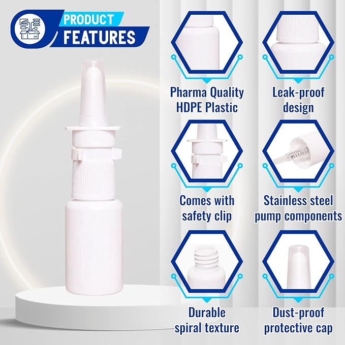 JULLY! 3-Pack 20ML Unique Mist Nasal Spray Bottle – Refillable Pump Sprayer for Nose, Durable HDPE Plastic, Leak-Proof Travel Size for Saline, Personal Care & Home Use, Easy-to-Use Dosage Mechanism