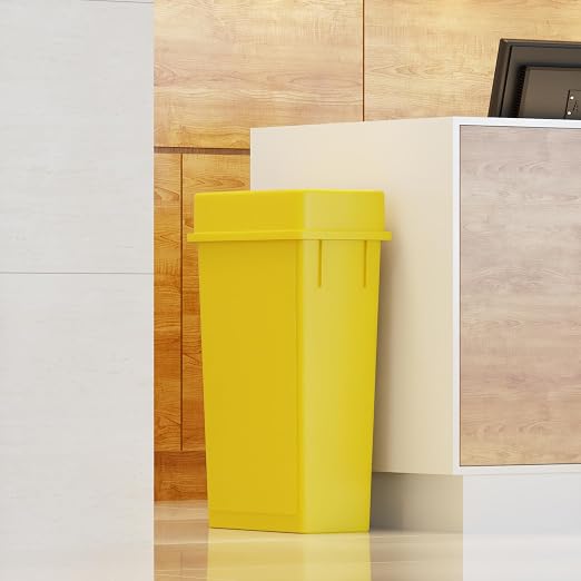 23 Gallon Yellow Rectangular Slim Trash Can with Drop Shot Lid | Great for Home, Commercial, or Restaurant Use.