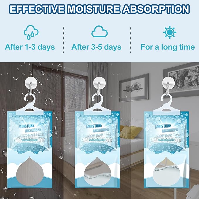 5 Pack Hanging Closet Dehumidifier Bags Moisture Absorbers for Cars | Fragrance Free Leakproof Moisture Absorbing Bags for Closet, Bathroom Bedment RV, Eliminates Odors for Fresher, Cleaner Air