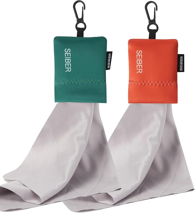 SEIBER Microfiber Eyeglass Cleaning Cloth, Orange & Green, 2 Pcs | With Neoprene Pouch, For Glasses, Laptops, Cameras, Screen, Self-Closing Bottom,Ultra-Soft, Scratch-Free