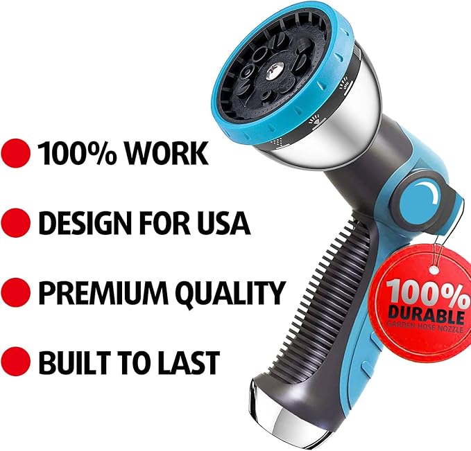AyayaBoss Garden Hose Nozzle, Durable High Pressure Water Hose Sprayer Nozzle with 10 Patterns for Watering Plants, Washing Cars, Cleaning Patio, Showering Pets (Pack of 2)