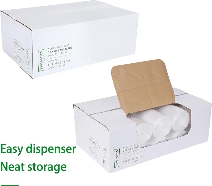 TYPLASTICS 33 Gallon Clear Trash Can Liners - 33" x 40" | High Density Garbage Bags - Case of 500 - Multipurpose for Office, Outdoor, Recycling, Industrial and Commercial