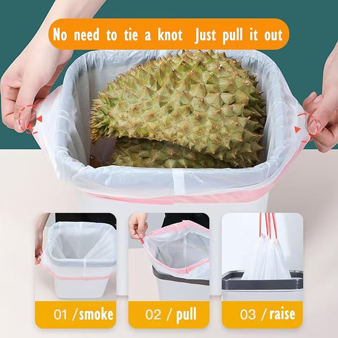 Ultra Thick Heavy Duty Drawstring Trash Bags, 16-18 Gallon | White Leak Proof Large Plastic Garbage Bags for Tall Kitchen Home Office bedroom bathroom livingroom restaurant
