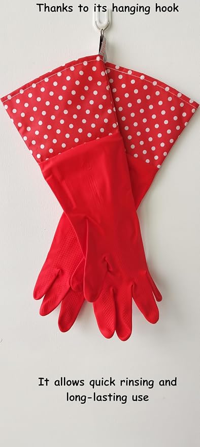 GLOVELY HANDS Water-Resistant Latex Cleaning Gloves, Soft Cotton-Feel Lining, Non-Slip Grip, Long Cuff, Medium (1 PAIR)