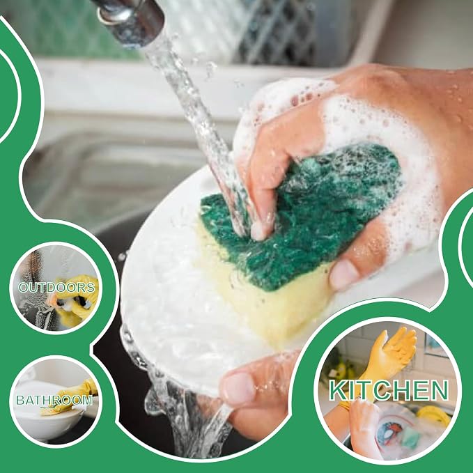 24 Pack Kitchen Cleaning Sponges,Scrub Sponges | Non-Scratch Scrub Dish Sponge Safe on Non-Stick Cookware,Stink-Free Cleaning Supplies for Pots, Pans