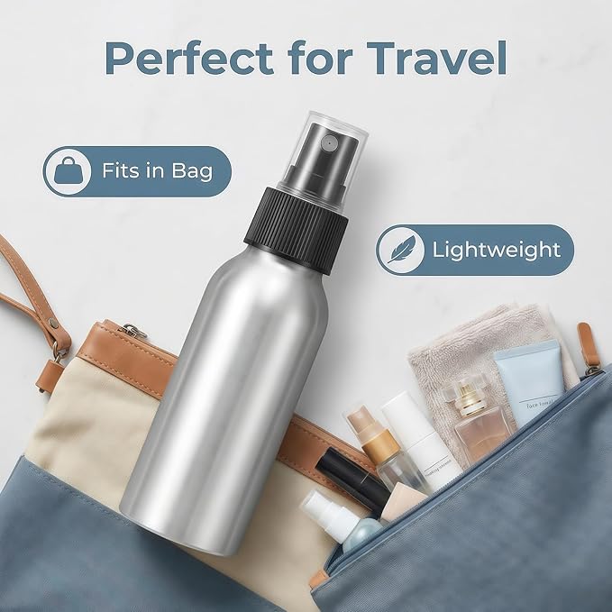 3 Pcs Aluminum Fine Mist Spray Bottle with Black Pump Sprayer Empty Sample Atomizer Containers for Essential Oils Perfume Aromatherapy Makeup Water size 50ml/1.7oz