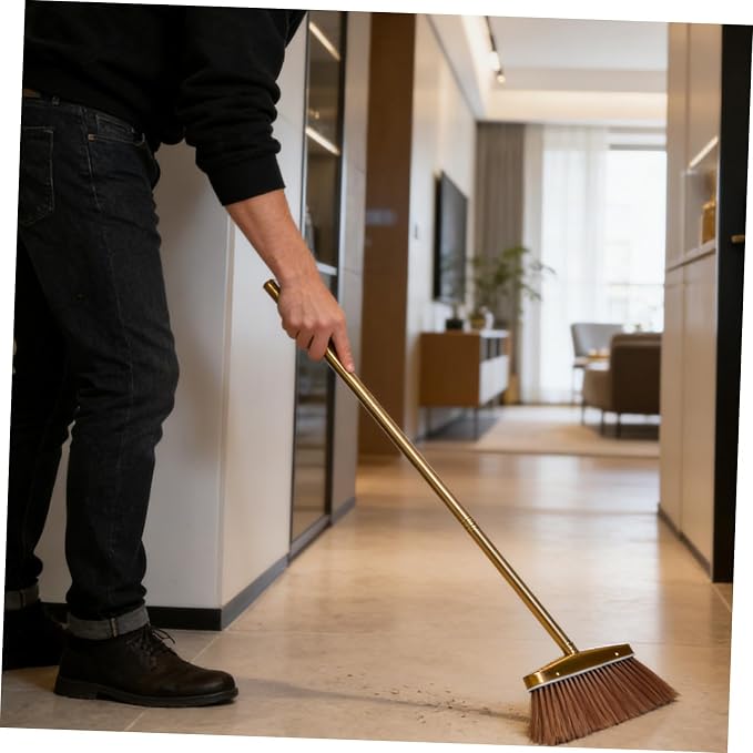 BESTOYARD Thickened Stainless Steel Dust Broom with Detachable Handle, Fine Bristle Indoor and Outdoor Floor Sweeping Broom for Yard, Patio, and Home Cleaning