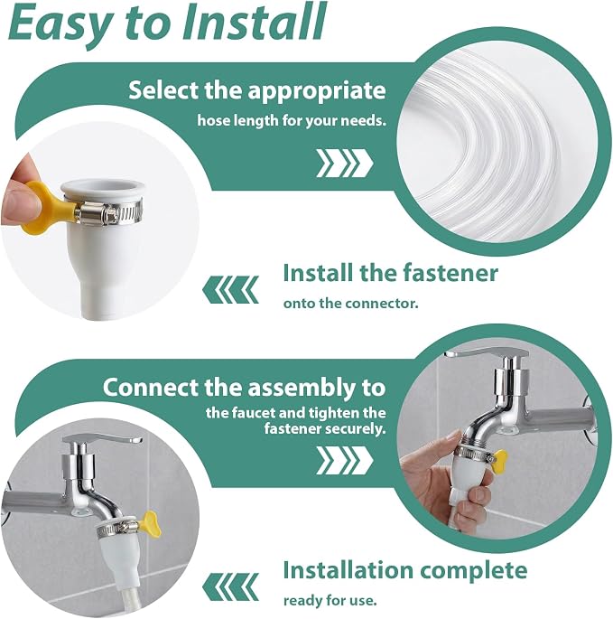 6.5 FT Faucet Hose Adapter for Sink, Transparent PVC Tube with Adjustable Faucet Connector and Hose Clamp Portable Water Transfer Accessories for Sink, Bucket, Garden, Pet Bathing
