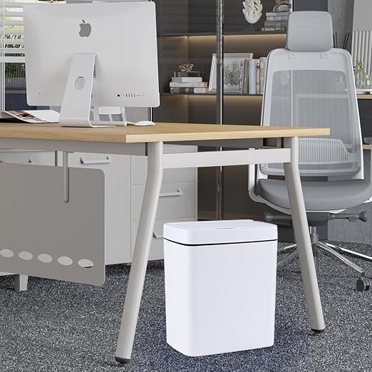 15L Smart Automatic Trash Can with Motion Sensor Lid | Small Touchless Garbage Can, Quiet Close, Easy-Clean White Design for Bathroom, Bedroom, Office