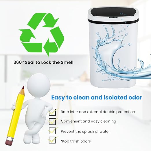 BLKMTY 13-Gallon Kitchen Trash Can, 50L Plastic Garbage Can, Automatic Touch Free Garbage Bin, Motion Sensor Trash Can with Lid, Tall Waste Bin for Home Office Bathroom Touchless, White