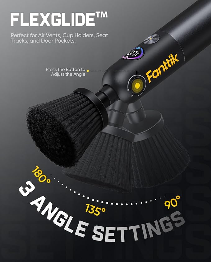 Fanttik Flip G10 Nano AutoCare Electric Car Interior Detailing Brush | Cordless, Dual-Speed with 8 Brush Heads, Adjustable Angle & Smart Display, IPX7 Waterproof for Deep Car Cleaning