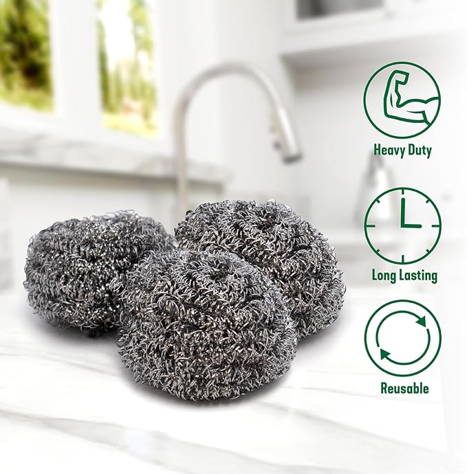 Pine-Sol Heavy-Duty Stainless Steel Scrubbers | Won’t Rust or Splinter | Scrub Sponges for Cast Iron, Oven Racks, Grills, 3 Pack