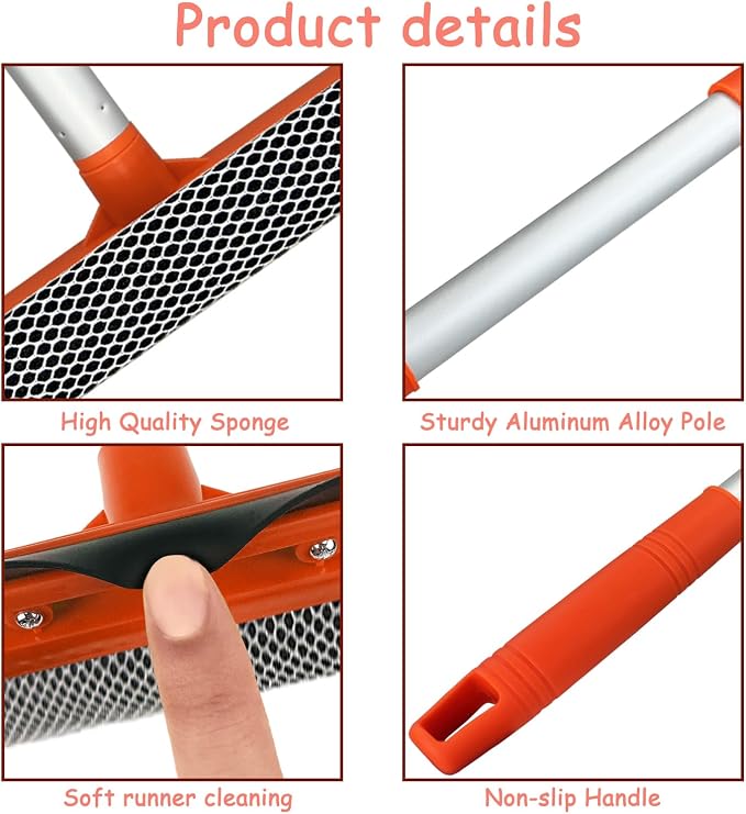 Window Squeegee for Window Cleaning with Retractable Pole, Squeegee Window Cleaner Tool 2 in 1 Car Window Cleaning Tool Telescopic Window Washing Equipment, Shower Squeegee for Glass Door
