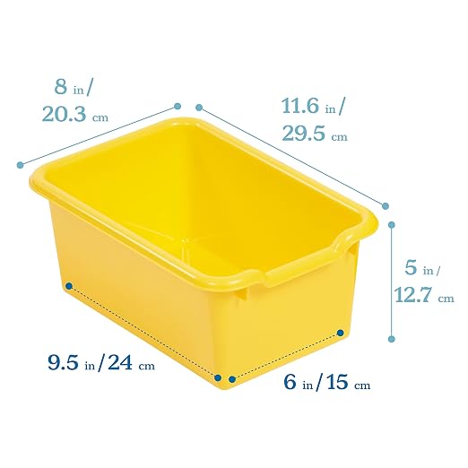 ECR4Kids Scoop Front Storage Bin, Multipurpose Organization, Yellow, 5-Piece | Durable plastic, GREENGUARD Gold Certified, 1.2 gallon capacity, lightweight & nestable, built-in handle, classroom/home use