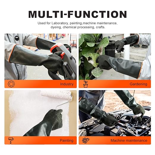 North Tower Heavy Duty Rubber Gloves, Industrial Gloves,Black （14in,1 pair） | Long-lasting and Non-Slip Design,Flexible,Waterproof Reusable for Cleaning, Dishwashing,Industrial and Auto Care. ﻿