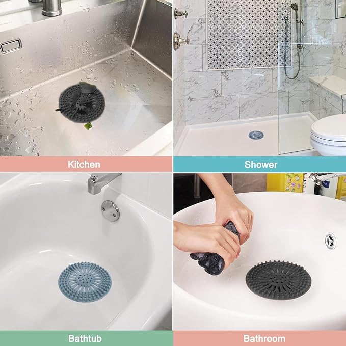 Gotega 5 Pack Bathroom Sink Drain Strainers, Hair Catcher for Shower | Sink Hair Catcher Shower Drain Durable Silicone Hair Stopper Shower Drain Cover Hair Trap, Bathroom Sink Replacement