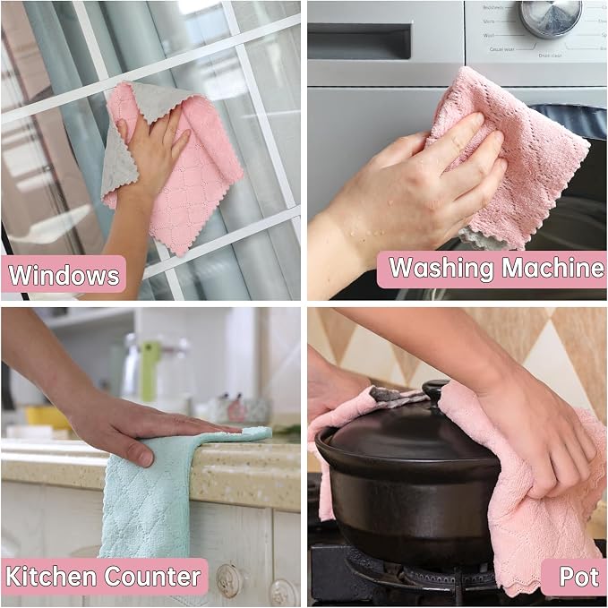 Kitchen Dish Cloths, Microfiber Cleaning Cloth, 12 Pack,10"x10" | Super Soft Absorbent Coral Velvet Dish Towels, Non-Oil No Lint Fast Drying Microfiber Cloths for Dishes & Countertops