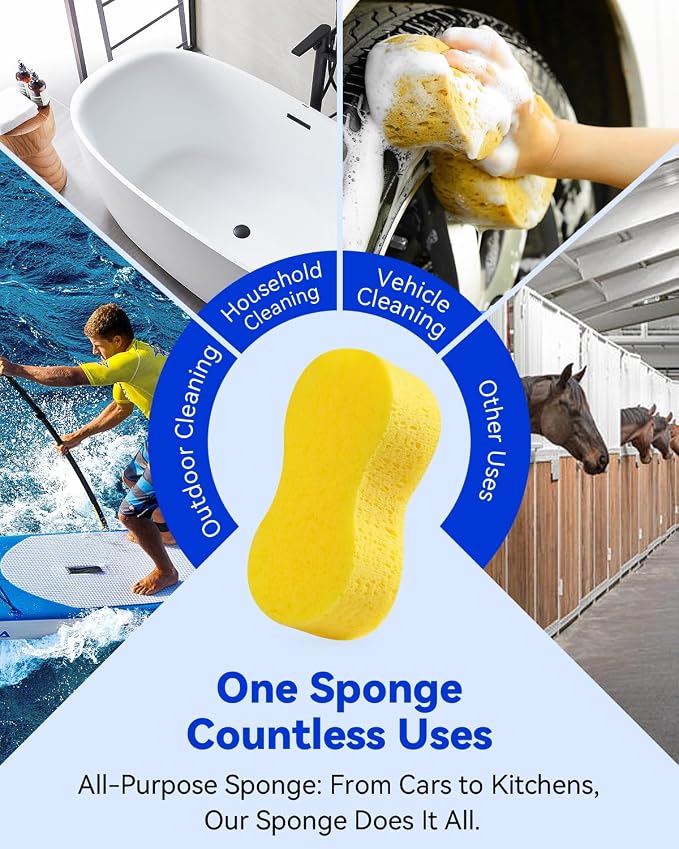Temede Large Car Wash Sponges, Extra Thick Foam Sponges, 5-Pack | 9.1" x 4.3" x 2.4", Extra Thick, Multi-Purpose Cleaning, Kitchen, Bathroom, Household
