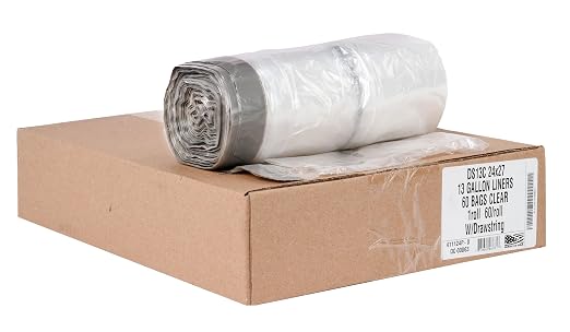 Ultrasac 13 Gallon 0.69 MIL Clear Drawstring Trash Bags - 24" x 27" - Pack of 60 - For Home, Kitchen, Bathroom, & Office