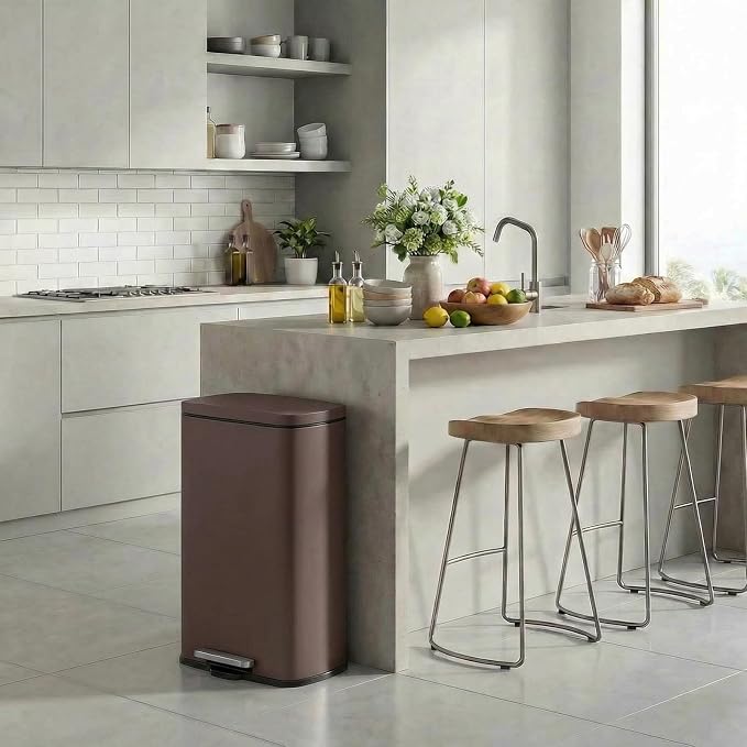 8 Gal Kitchen Trash Can, 30L Recycling or Garbage Bin, with Step-On Pedal | Brushed Stainless Steel Waste Basket, Soft&Quiet Close Dustbin, Removable Inner Bucket, for Home, Office, Living Room