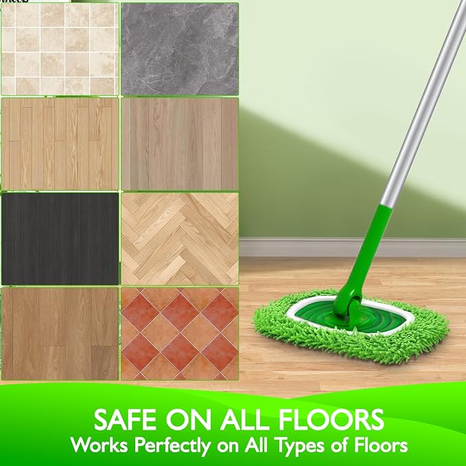 Reusable Microfiber Mop Pads Compatible with Swiffer Sweeper Mop | 4 Pack Dry Sweeping Cloths & Wet Mopping Cloths, Washable Chenille Wet Pads Refill for Mopping Floors (Mop is not Included)
