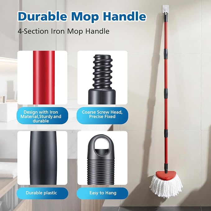 Spin Mop Replacement Head Compatible with O Ceda EasyWring 1-Tank System | 2 Microfiber Spin Mop Refills, 1 Triangle Mop Base Head and 4-Section Iron Mop Handle 30-58in for 1 Tank System (2+1+1)