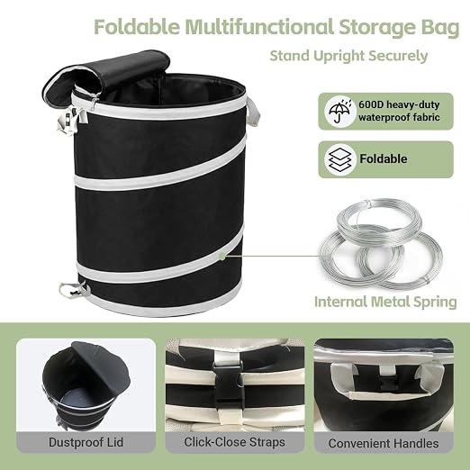 23 Gallon Compact Collapsible Trash Can 2 Pack, Pop Up Waste Container with Hard Plastic Base & Drain Holes, Portable Small Leaf Garbage Bin for RV Camping, Patio, Indoor Laundry & Small Yard Storage
