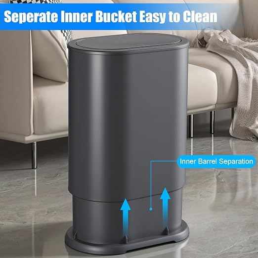 Anzoymx Stainless Steel Bathroom Trash Cans with Lids, 1.8 Gallons, Grey | Small Garbage Can with Pop up Lid Dog Proof Narrow Wastebasket Slim Bins Set for Bedroom, Living Room, Toilet, Office, Rv
