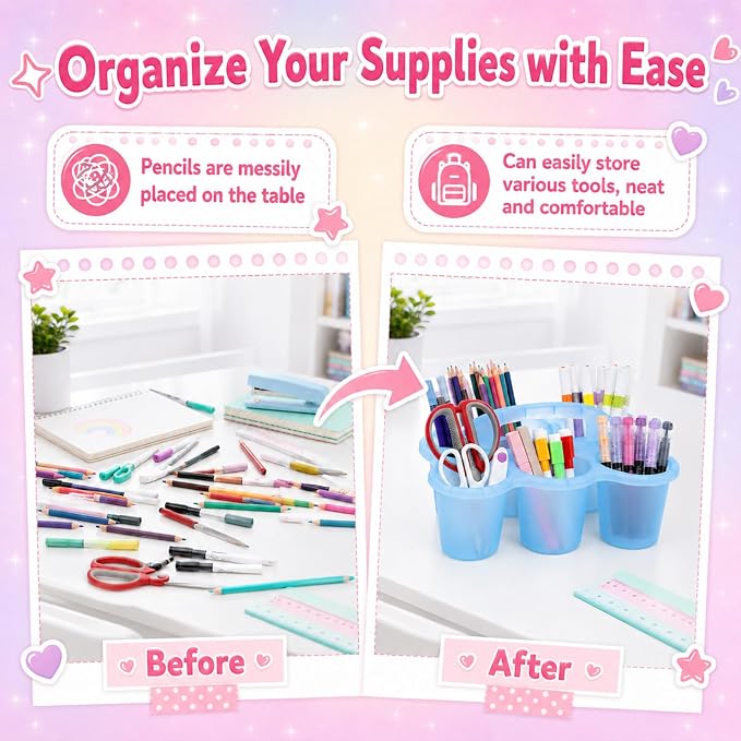 gisgfim 6 Pack Classroom Caddy Organizer with Handle, 6 Compartments, Colorful Clear