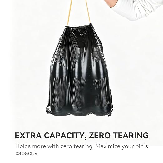 MUEE 5 Rolls Small Trash Bags with Drawstring,75 Count | Touchless Open for Makeup & Skincare, Keeps Beauty Waste Hidden