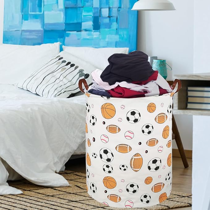 Collapsible Laundry Basket in Bedroom Waterproof Laundry Hamper in Bathroom Large Laundry Bag in College Dormitory Cloakroom Livingroom Nursery Organizer Toy Bin Football-008