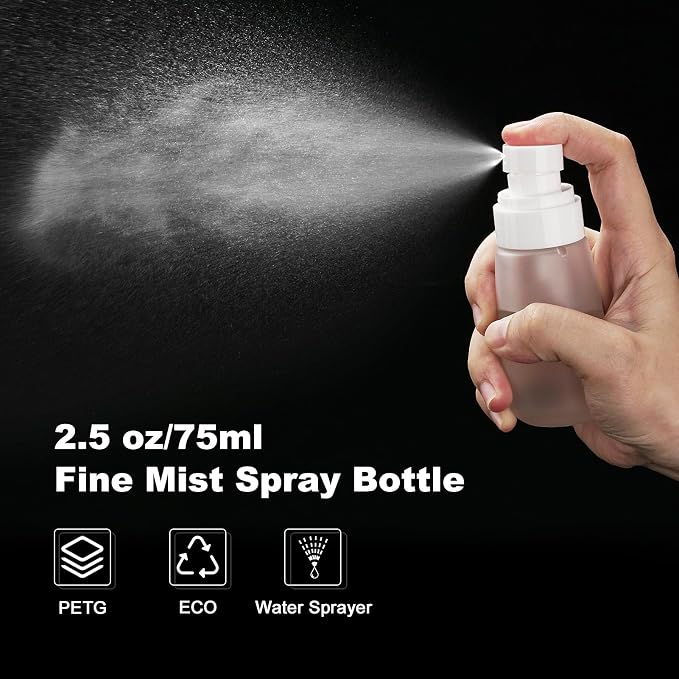 Fine Mist Travel Spray Bottles, 3-Pack，2.5oz/75ml | Twist Caps, Seal Rings, Textured Grip, Refillable, TSA-Compliant
