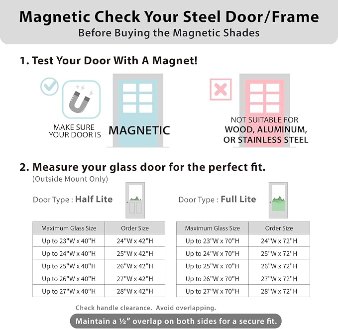 DEZ FURNISHINGS Cordless No Tools No Drill 1.5" Magnet Light Filtering Shades for Metal Doors, 25" W x 42" H, Anchor Gray